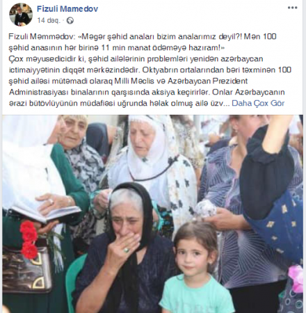 Azərbaycanlı iş adamı: "100 şəhid anasının hər birinə 11 min manat ödəməyə hazıram"