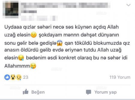 Ərini anası ilə yataqda SEVİŞƏRKƏN TUTDU və onu... - Bakıda DƏHŞƏT (FOTO)