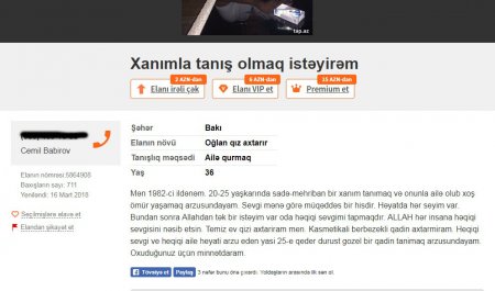 Azərbaycanda bu kişilər varlı qadınlarla evlənmək üçün saytlara elan verir