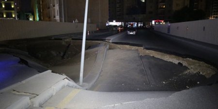 Bakının mərkəzində avtomobil yolu çökdü (FOTO/VİDEO)