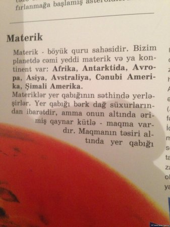 Azərbaycan uşaq ensiklopediyasında ciddi səhv: Dünyada 7 materik var imiş...