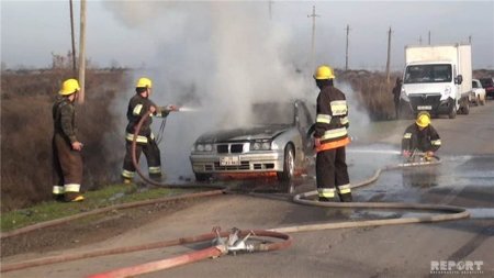 Saatlıda minik avtomobili yandı - FOTO