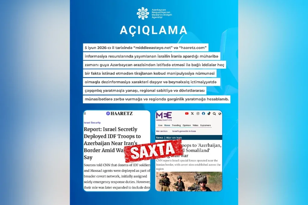 MEDİA:İsrail-İran müharibəsində Azərbaycan ərazisindən istifadə ilə bağlı iddialar açıq manipulyasiyadır